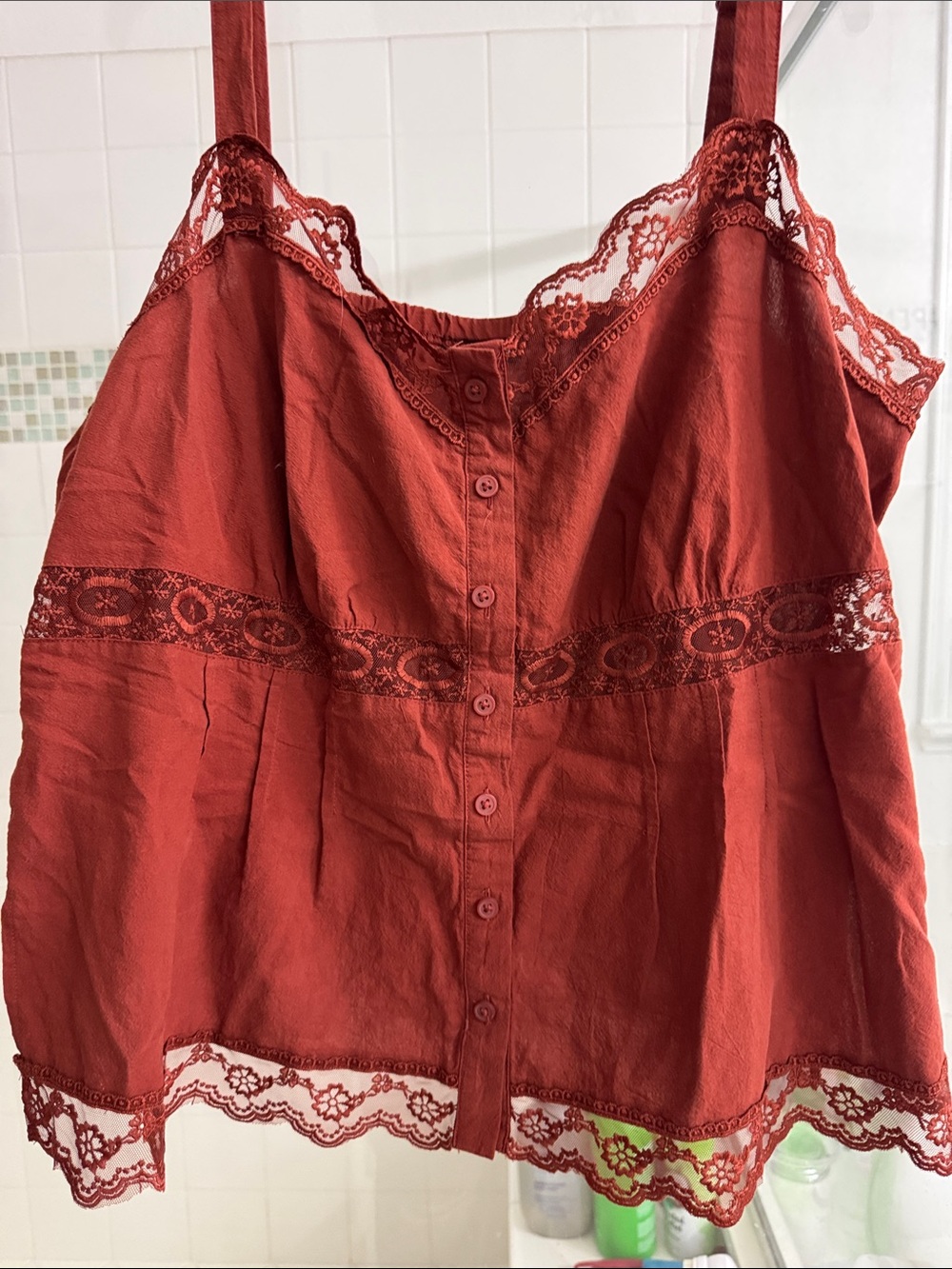 Women’s rust color  Lace Trim Button-Front Cami
